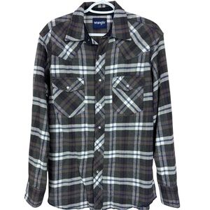 🥑5/$25 WRANGLER Flannel Pearl Snap Plaid Weatern Shirt M